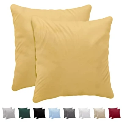 Image de Twinzen Taie Oreiller 60x60 cm (Lot de 2) 100% Coton Jersey 150 g/m² Jaune avec Fermeture Éclair d&#039;oreiller 60 x Housse Coussin Certifiée Oeko Tex Doux et Respirant