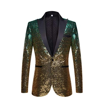 Image de PYJTRL Veste de Costume à Paillettes pour Homme (S, Vert Doré)