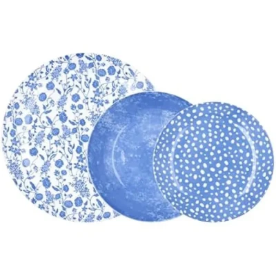 Image de Service de table BIDASOA 18 pièces Porcelaine 6 assiettes plates 3 motifs différents