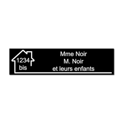 Image de Plaque gravée pour nom et numéro boîte aux lettres autocollante 10x2,5cm personnalisée 1 à 3 lignes Noir