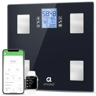 Image de arboleaf balance pese personne, connectée, impedancemetre avec 14 Données Corporelles (BMI/Graisse Corporelle/Masse Osseuse/BMR/Muscle), 180KG, LCD, Noir