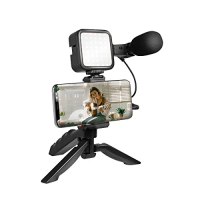 Image de LogiLink Vlogger Kit 36 LED avec Microphone et trépied pour Smartphones de 4,7 à 7&quot; Noir