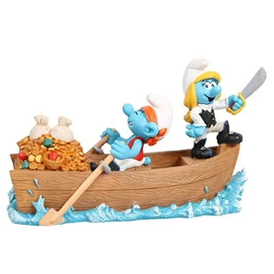 Image de Aquadella, Figurine Les Schtroumpfs Pirates 18,7x8,2x10,8cm, Hautement détaillée et fabriquée en résine de Polyester, Non Toxique pH Neutre, pour Aquariums d&#039;eau Douce mer