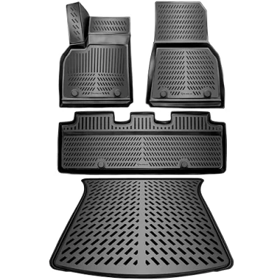 Image de Elmasline Lot de tapis en caoutchouc 3D et bac coffre Pour Tesla Model Y, à partir 2020