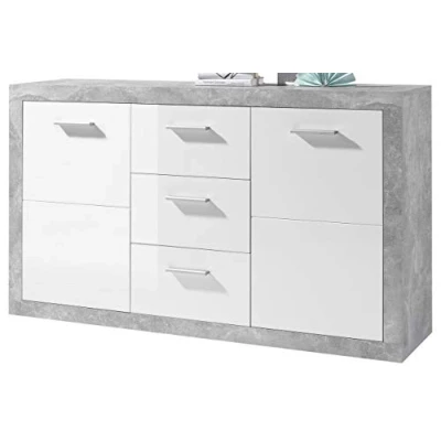Image de Stella Trading STONE Buffet aspect béton, blanc brillant Commode moderne avec tiroirs et beaucoup d&#039;espace de rangement 147 x 89 37 cm (L/H/P)