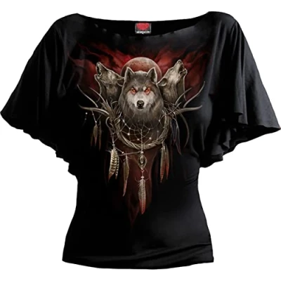 Image de Spiral Cry of The Wolf Haut à Manches Chauve Souris/col Bateau Noir 4XL
