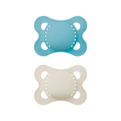 Image de MAM Pure Lot de 2 tétines originales pour bébé en matériau durable et bio renouvelable, avec boîte à tétines, 0 6 mois, bleu/beige