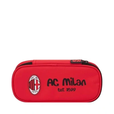 Image de AC Milan Trousse Ovale avec Poche intérieure, Porte Stylo, Crayons en Polyester, Rouge