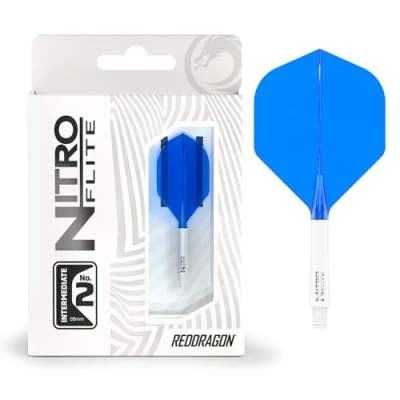 Image de RED DRAGON Fléchettes Nitro Flite Système de Flight &amp; Shaft Intégré Forme et Design N2 Couleur Blanc Bleu, Longueur Intermédiaire