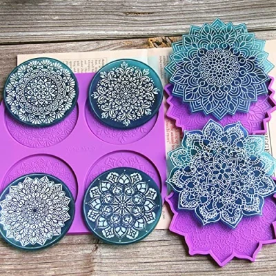 Image de Dessous de Verre en résine Silicone pour Fleurs Mandala,Moule resine epoxy,epoxy Resin kit Complet,Moule epoxy,resine epoxy Moule Silicone,resine Transparente.