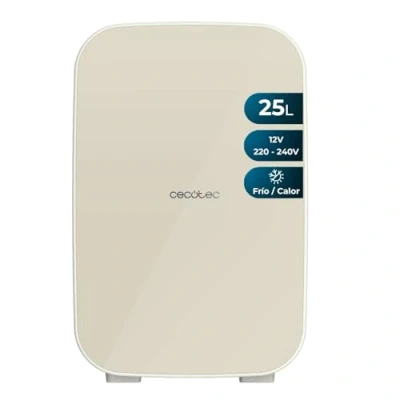 Image de Cecotec Mini Frigo Bolero MiniColing 25L Bahamas Beige. Capacité 20 L, Fonctionnement 12 220 V, Compatible avec Caravanes, Fonction Chaud et Froid, Température Réglable de 7 ºC à 65