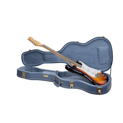 Image de Crossrock Relief Series CRW630SASB Étui en Bois pour Guitares électriques Semi Creuses Style 335 6 Cordes avec Surface hautement texturée, Imitation Polaire de Vison, loquets Acier Inoxydable Bleu