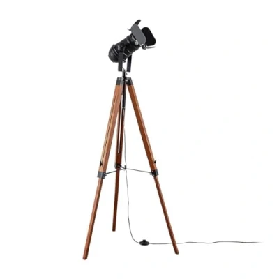 Image de Lindby Lampadaire Bois Hilma (Modern, Industriel) en Marron e. a. pour Salon &amp; Salle à manger (1 lampe,à E27), Sur Pied, Lampe a de Sol