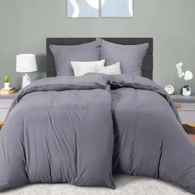Image de Utopia Bedding Housse de Couette 2 Personne 135x200 cm avec Taie d&#039;oreiller 80x80 (Gris) Parure lit 135 x 200 Ensembles Housses en Microfibre brossée Douce
