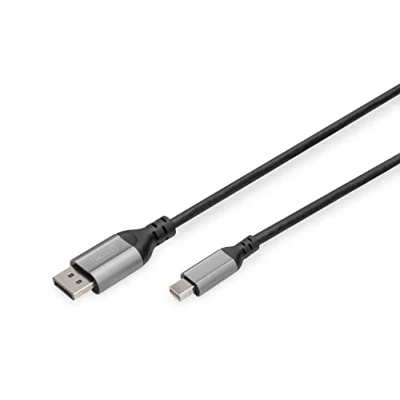 Image de DIGITUS 8K/60Hz Câble adaptateur Displayport DP vers mini 1.4 4k/144Hz 2 m boîtier aluminium Compatible avec moniteur, carte graphique gaming Noir