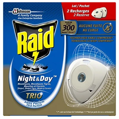 Image de Raid Recharges pour Diffuseur Électrique à Sable Compressé, Anti Moustiques, Moustiques Tigres, Mouches et Fourmis, Night &amp; Day Trio, Insecticide, Lot de 3