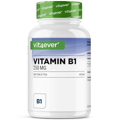 Image de Vitamine B1 (Thiamine) 250 mg 365 Comprimés Premium : Thiamine Hydrochloride Haute biodisponibilité Réserve de 12 mois Sans additif indésirable Vegan