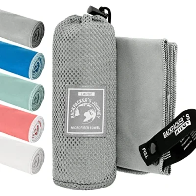 Image de Backpacker&#039;s Journey Serviette Microfibre, Sport Musculation, Piscine compacte, Ultra légère et Rapidement sèche, de Bain Microfibre Parfait pour la Plage