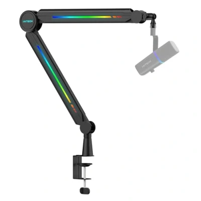 Image de IXTECH bras de micro RVB à profil haut, support microphone réglable avec bureau, pour diffusion en direct, jeux et baladodiffusion, noir