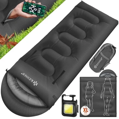 Image de KESSER® Sac de couchage couverture camping Léger, portable, chaud et hydrofuge, avec lampe poche latérale, 175 x 83 cm Anthracite