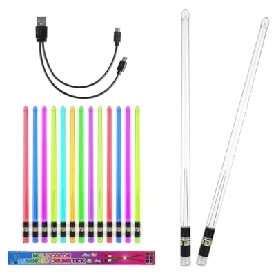 Image de 2pcs Baguettes De Batterie À LED Rechargeables, Lumineuses 13 Couleurs Dégradées Baguette Pour Performance Scène