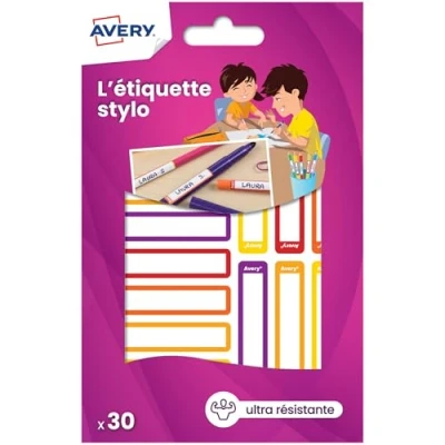 Image de AVERY 30 Étiquettes Autocollantes Résistantes pour Stylos Crayons Feutres Design Jaune Orange Format 50 x 10 mm