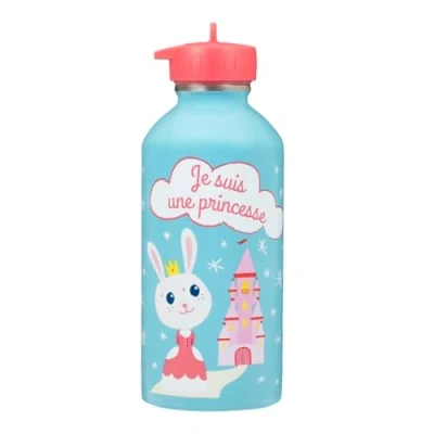 Image de gourde enfant Acier inoxydable DRAEGER PARIS Facile à nettoyer réutilisable Idéale pour parc, école Contenance 300ml 17 cm x 6,5 Bleu Message inscrit : Je suis une princesse