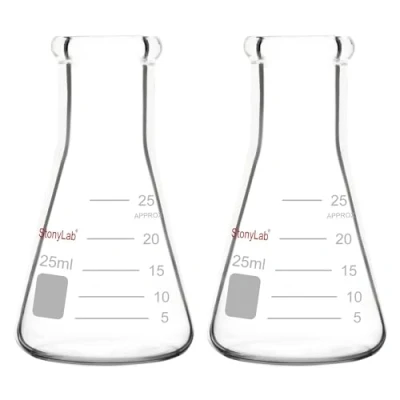 Image de stonylab 2 Paquet Fiole Erlenmeyer en Verre à Paroi Lourde avec Bouche étroite et Bord Robuste, Narrow Mouth Flasks 25 ml