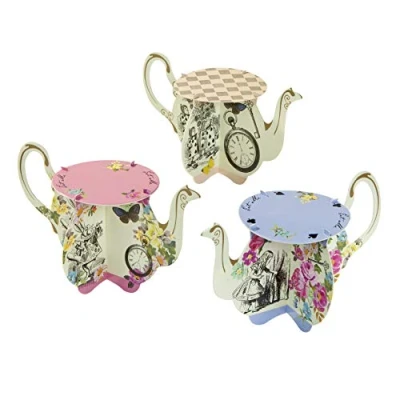 Image de Talking Tables Truly Alice in Wonderland Présentoirs à Cupcakes en Forme de Théière pour Goûter Festif, Mariage et Fête d&#039;Anniversaire, Thème au Pays des Merveilles, Multicolore, 250 ml (Paquet 6)