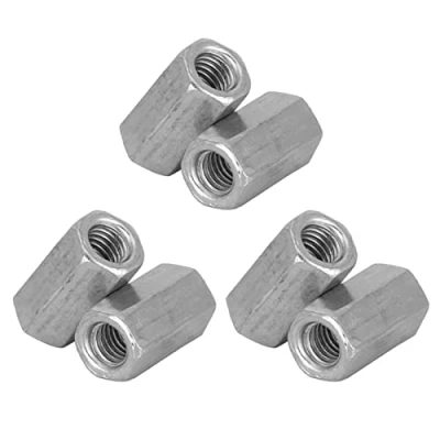Image de Écrou hexagonal long d&#039;accouplement à tige longue Fixations filetées en acier au carbone zingué de raccord capuchon connexion 10 pièces (M6 * 18)