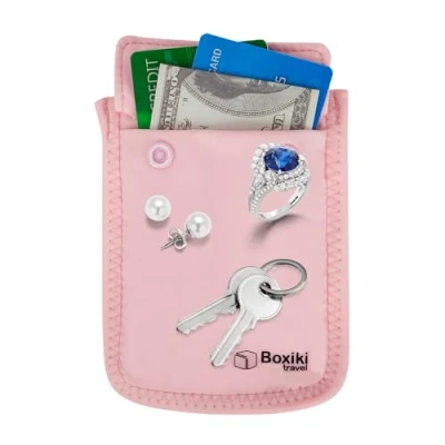 Image de Porte billets de voyage dissimulé pour femmes Pochette à argent et poche secrète passeport, objets valeur Cache sein discret s&#039;adapte toutes les tailles soutien gorge Rose