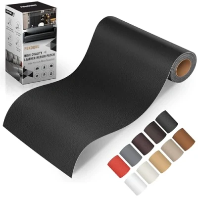 Image de FBKOQKU Patch de Réparation en cuir, 10 x 200cm Reparation autocollant Cuir Auto adhésif rénovation pour Canapé, Siège, Vestes, Artisanat（Noir）