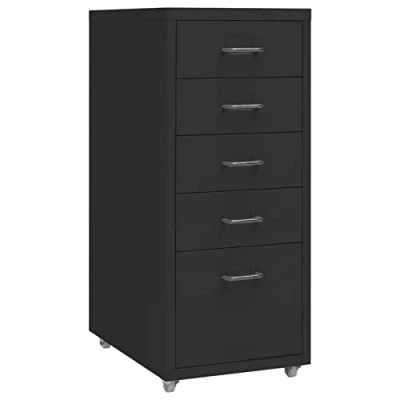 Image de Norheim Caisson de Bureau à roulettes,Caisson Mobile roulettes avec 5 Tiroirs, Classeur Vertical, Meuble Rangement Bureau,Caisson Bureau,Meuble tiroir, tiroirs Noir 28x41x69 cm