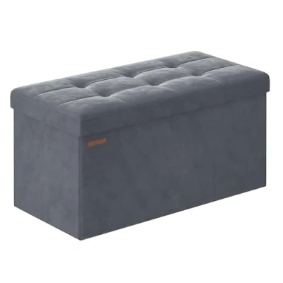 Image de SONGMICS Banc de Rangement, Pouf Pliable, 38 x 76 cm, Bout Lit, Repose Pieds, Coffre Charge jusqu&#039;à 300 kg, pour Salon, Chambre, Entrée, Gris Ardoise LSF247G01