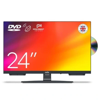 Image de Cello C2424F 24&quot; TV LED HD sans Cadre Lecteur DVD intégré Triple Tuner (DVB C/ S2/ T2) Pitch Perfect Sound Idéal pour Les Petites pièces Fabriqué en Europe [2024]