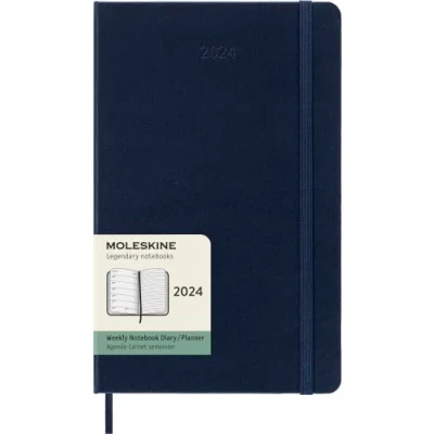 Image de Moleskine Agenda Hebdomadaire avec Espace pour des Notes 12 Mois 2024, Format Large 13x21, Couverture Rigide et Fermeture Elastique, Couleur Bleu Saphir