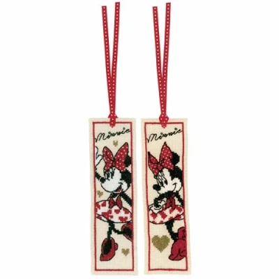 Image de Vervaco PN 0183292 Disney It&#039;s about Minnie Lot de 2 marque pages en coton avec motif compté Multicolore Env. 6 x 20 cm.