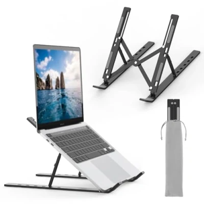 Image de GRIFEMA GB1054B Support Ordinateur Portable Réglable, PC Pliable en Aluminium 6 Niveaux de Hauteur, Compatible MacBook Air/Pro, Dell 10 17,3 Pouces, Léger et Stable Noir