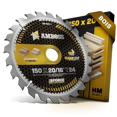 Image de AMBOSS WERKZEUGE® Lame de scie circulaire en métal dur 150 x 20 16 Z24 Dents alternées pour bois polyvalent mm + bague réduction Compatible avec Scheer MS 50 SKIL 5246
