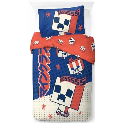 Image de Jay Franco Minecraft Oishi Market 100% Coton Ensemble Housse de Couette Lit Simple Linge Creeper Comprend Une Taie d’Oreiller 50 x 70 cm
