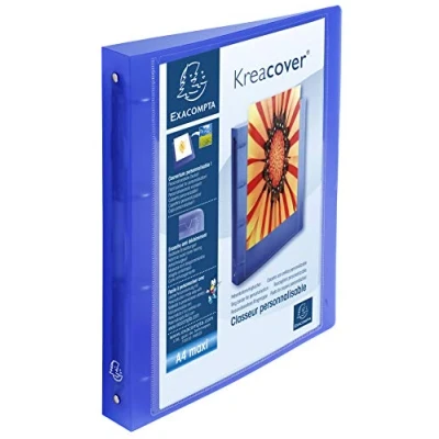 Image de Exacompta réf. 51562E 1 classeur PP rigide personnalisable poche 4 anneaux ronds diamètre 30 mm Dimensions extérieures : 32 x 26,8 cm Format à classer A4 Maxi Coloris bleu