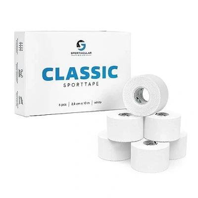 Image de Sportacular Gear 6x Sport Tape Classic blanc 3,8 cm x 10 m ruban adhésif Différentes couleurs et quantités Bande non élastique Imperméable douce pour la peau en coton (Blanc)