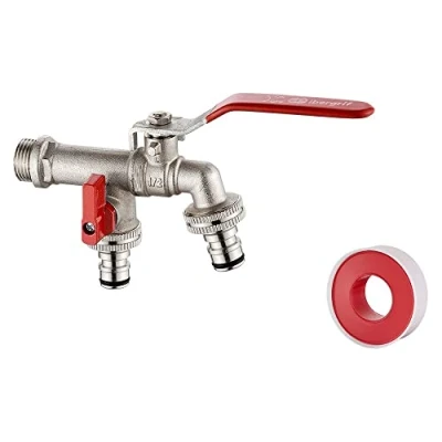 Image de Ibergrif Robinet Double Sortie 1/2 avec Adaptateur Lave linge Exterieur Jardin, Antigel 10 ℃, Résistance à Haute Température 120 Antirouille, Machine Laver, Laiton