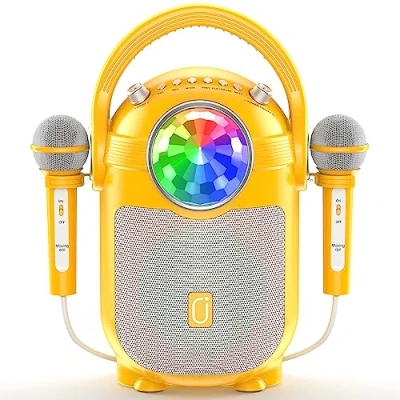 Image de JYX Machine de Karaoké pour Enfants, Système Karaoke Bluetooth Portable avec 2 Microphones et Lumières LED, Enceinte Parfait idee Cadeau Enfant