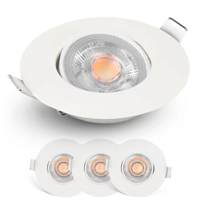 Image de EMOS Spot LED encastrable dimmable, 230V, 4,9W / 480lm 50 orientable, blanc chaud 2700K Lot de 3 Spots plafond dimmable pour l&#039;intérieur, Plafonnier encastré,