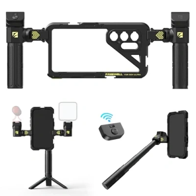 Image de Freewell Genius Rig Cage multifonctionnelle sans outils pour smartphone Installation rapide, poignées trépied et monopode, télécommande Bluetooth Samsung S24 Ultra