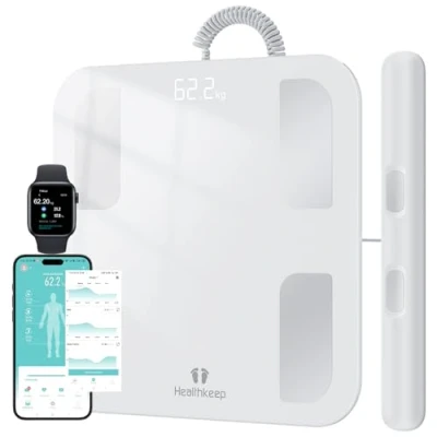 Image de Pèse Personne Impédancemètre Balance Connectée avec 8 Electrodes Haute Précision, Composition Corporelle Complète 18 Données pour Andriod et iOS