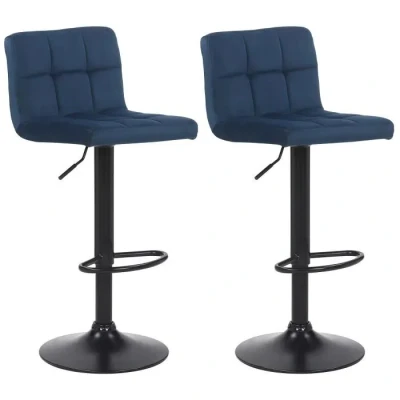 Image de CLP Lot De 2 Tabourets Bar Feni en Velours I Assise Rembourrée Piètement Métal Noir Repose Pieds Pivotant Hauteur Réglable, Couleur:Bleu