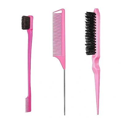 Image de Peigne de Cheveux, 3 Pièces Set Brosse à Taquiner, Double Tranchant, Peignes Coiffure, Queue Rat, pour Accueil, Coiffeurs(Rose)