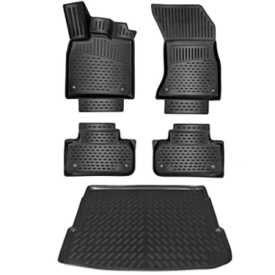 Image de ELMASLINE Lot de tapis en caoutchouc et bac coffre pour Audi Q5 à partir 2016 Ne convient pas SQ5 Bord haut